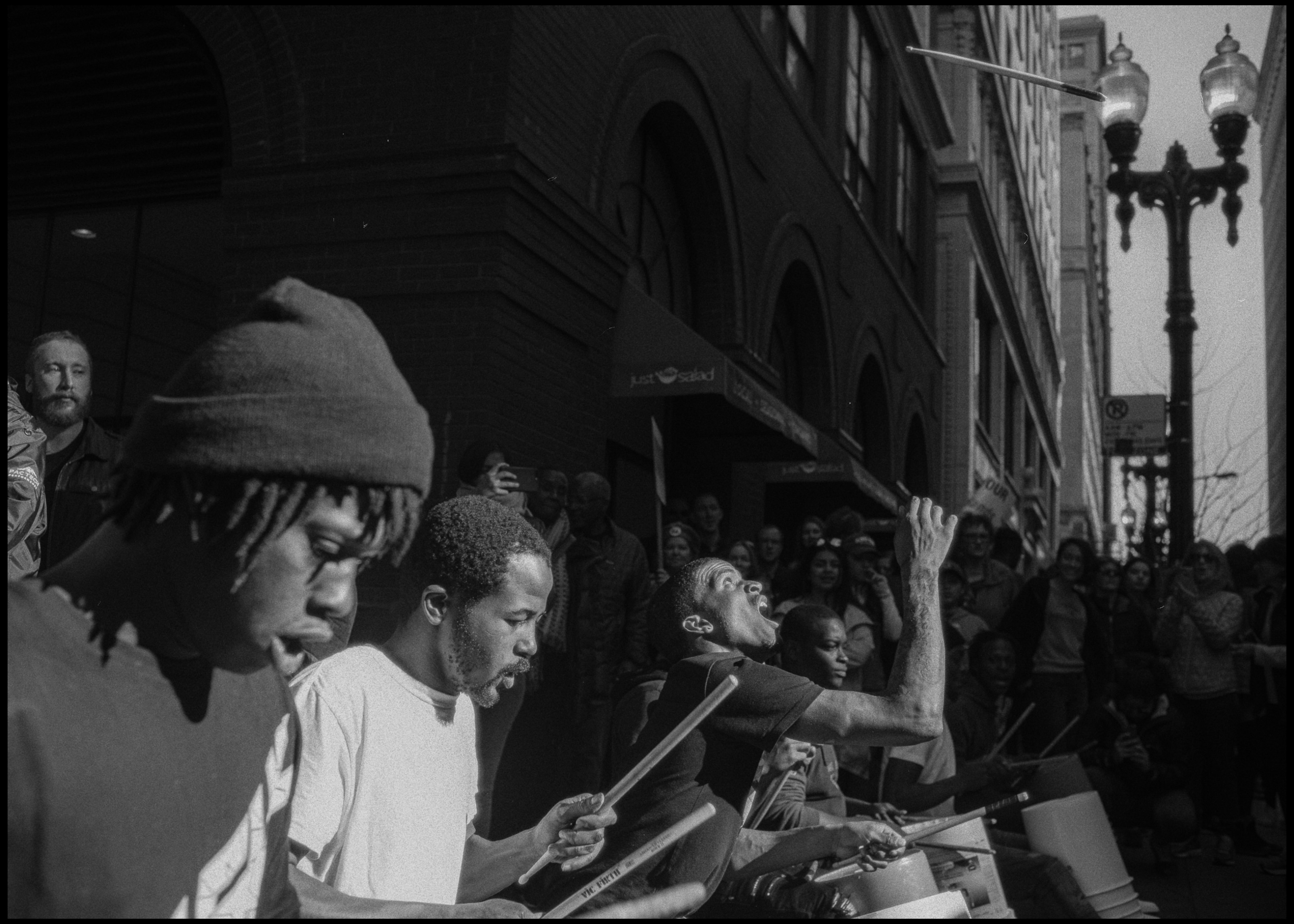 Bucket drummers stick toss, Chicago 2017