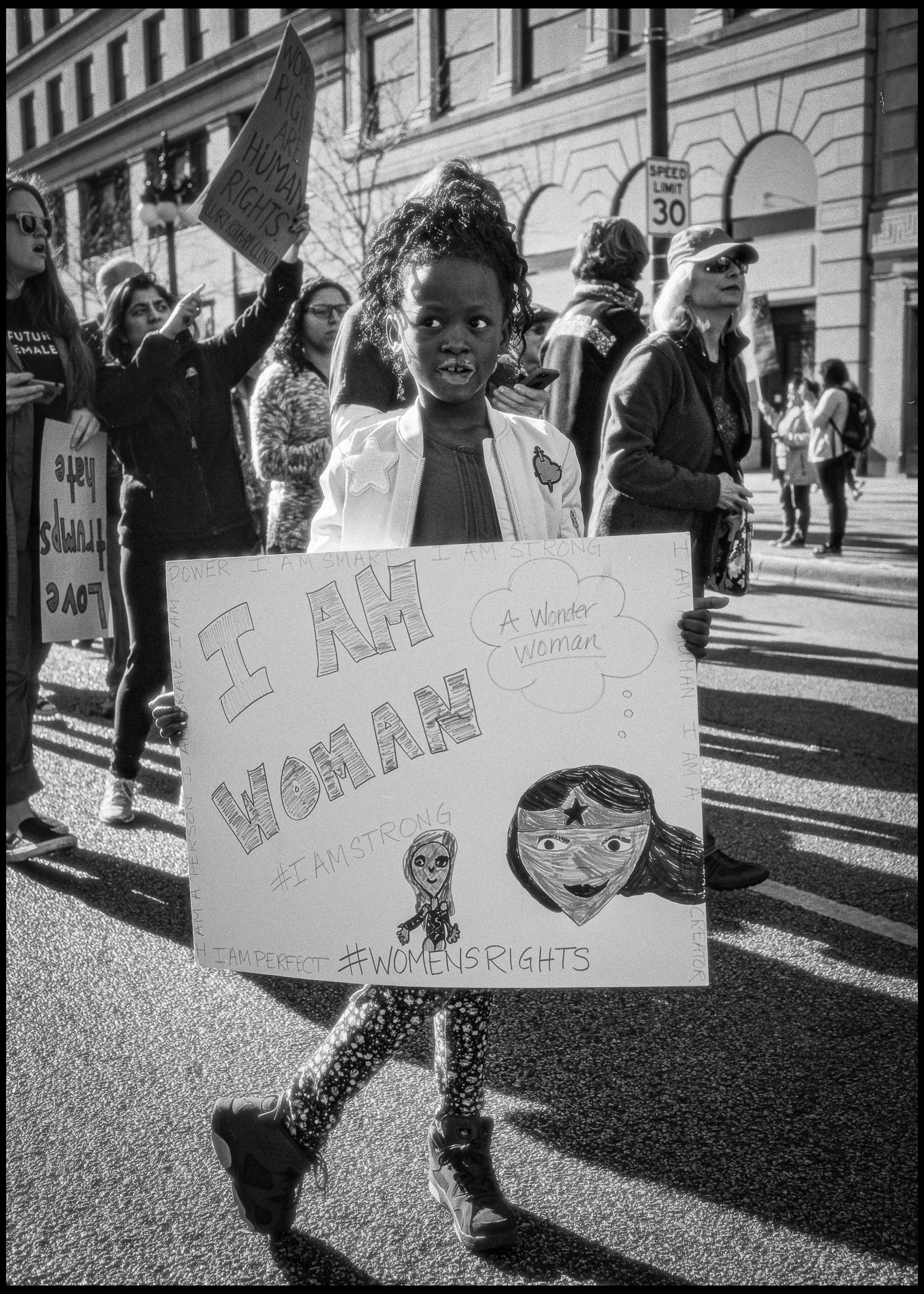 I Am Woman sign at the Women's March, Chicago 2017